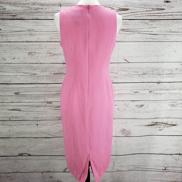 Positive Attitude Pink Linen Blend Sheath Dress Ruffle Trim Jacket Set Size 6 - Picture 10 of 12